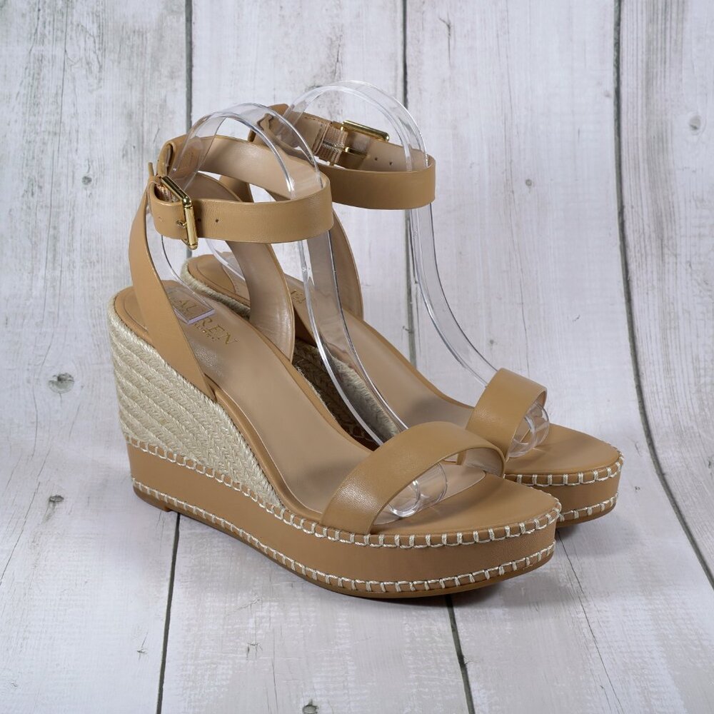 Lauren Ralph Lauren Womens Hilarie Leather Wedge Slingback Sandals Size 10 - Picture 2 of 8
